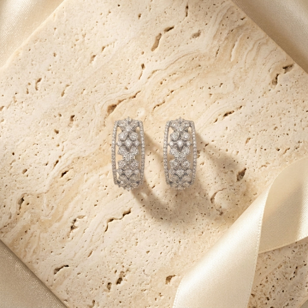 Lace Lattice Diamond Hoops
